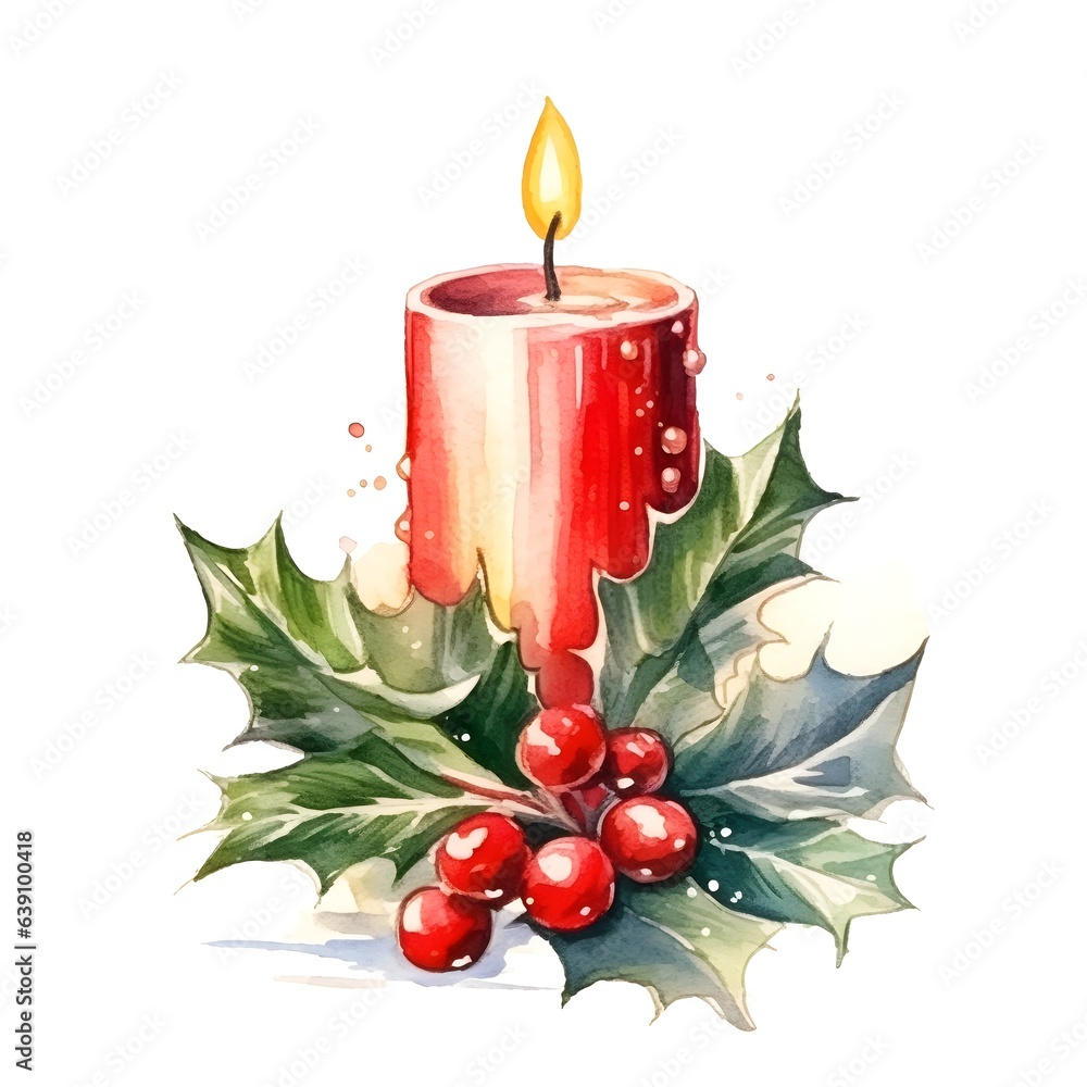 christmas candle and holly christmas candle and holly