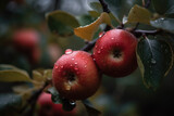 Apples with Raindrops on Tree Branch: Capturing Nature's Refreshing Touch. Generative AI.