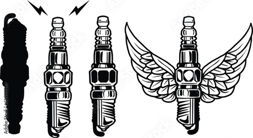 Spark plug icon vector set. engine ignition illustration sign collection