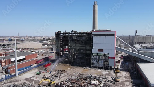 Notorious garbage incinerator being demolished in Detroit, Michigan, USA , aerial view photo