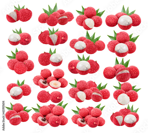 Lychee with leaves isolated on transparent png