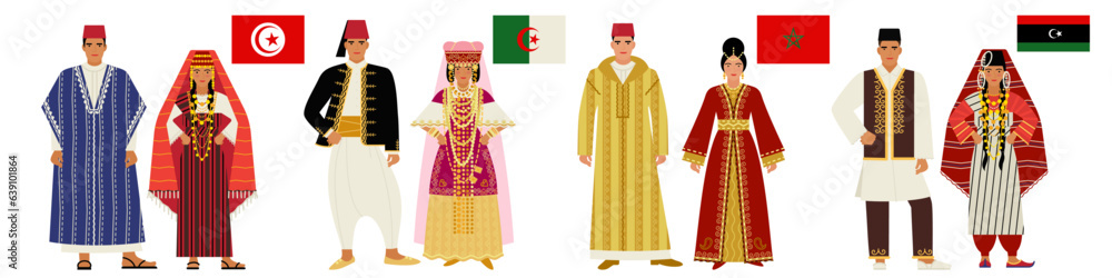 flags and national costumes of the Maghreb countries, the Arab West of Africa flags and national costumes of the Maghreb countries, the Arab West of Africa