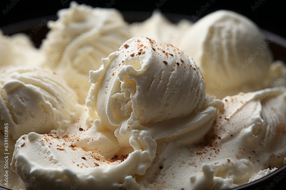 Textures A closeup of a scoop of vanilla bean ice cream, showing tiny
