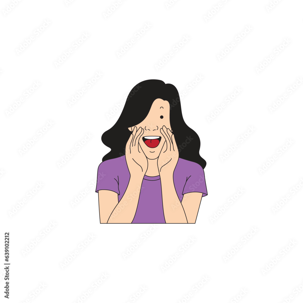 a woman with long hair was screaming happily a woman with long hair was screaming happily