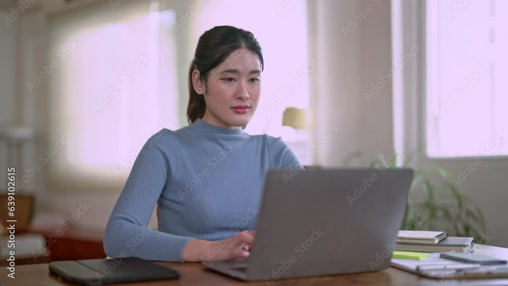 asian woman working on laptop doing planning analyzing the financial report and planning or goals. Idea, vision and creative with small business owner in Artist Creative office asian woman working on laptop doing planning analyzing the financial report and planning or goals. Idea, vision and creative with small business owner in Artist Creative office