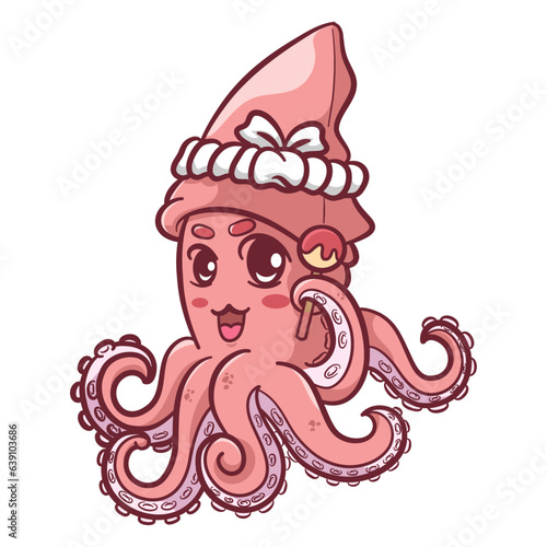cute squid character seafood restaurant logo hand drawn