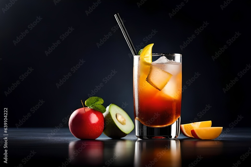Fototapeta premium An image exuding cocktail elegance, featuring a range of masterfully mixed drinks set against a dark background, in harmony with the classic menu concept