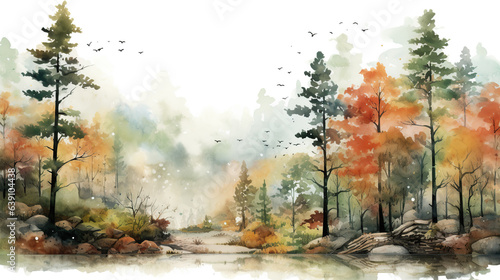 watercolor background autumn rain in forest.  © Ziyan Yang