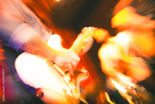 Canvas Print Close up of a musician playing an electric bass guitar in a music venue bar stage in Toronto, Canada