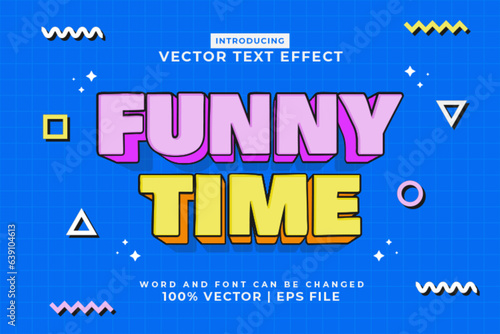 Editable text effect Funny Time 3d Cartoon style premium vector