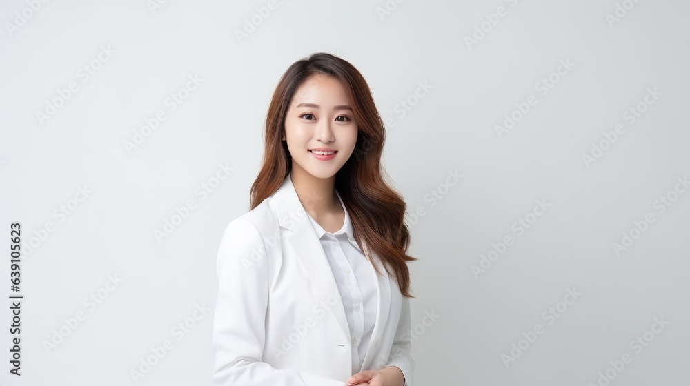 Young asian woman, professional entrepreneur standing in office clothing, smiling and looking confident, white background Young asian woman, professional entrepreneur standing in office clothing, smiling and looking confident, white background