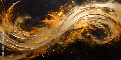 Abstract golden paint Vortex, solid black background, golden paint, Generative AI