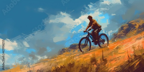 A man riding a bicycle down a hill, digital art style, illustration painting