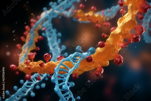 Illustration: sirna molecule binding to mrna, suppressing gene expression. Generative AI photo