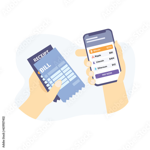 Paying via cryptocurrencies illustration useable for both ios android and web
