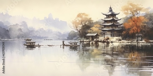 Watercolor, West Lake, Hangzhou, China