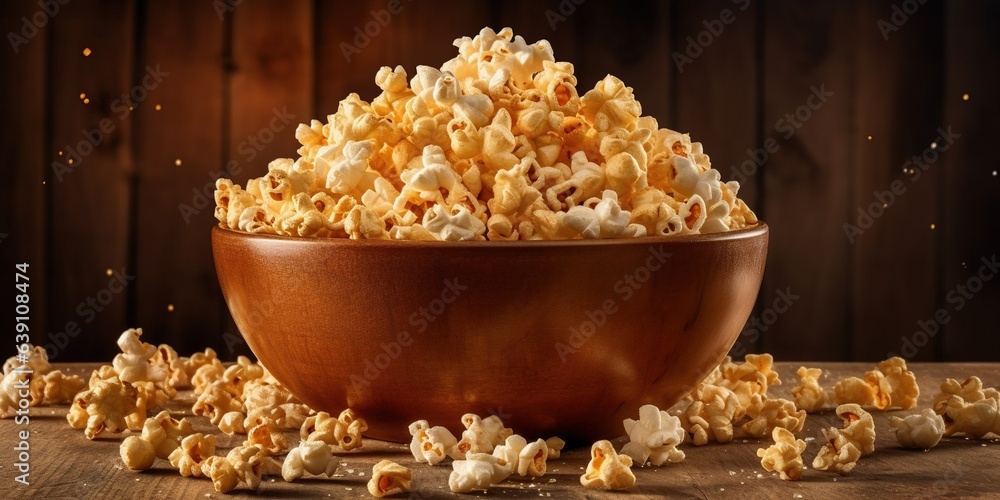 A bowl filled with popcorn sitting on top of a table A bowl filled with popcorn sitting on top of a table