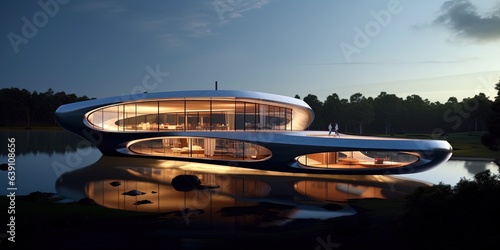 Wallpaper Mural A futuristic house on the edge of a body of water Torontodigital.ca