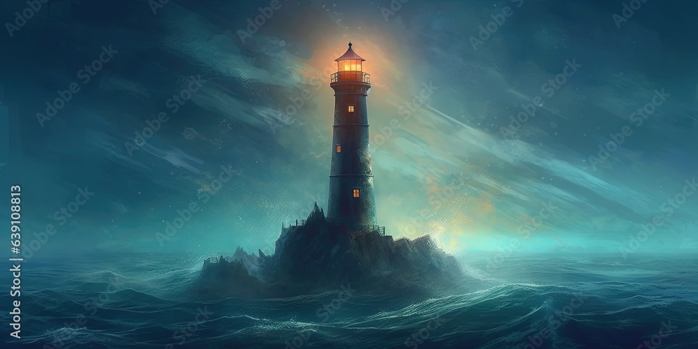 A lonely lighthouse in the big wide ocean, concept art
