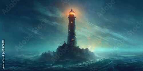 A lonely lighthouse in the big wide ocean, concept art