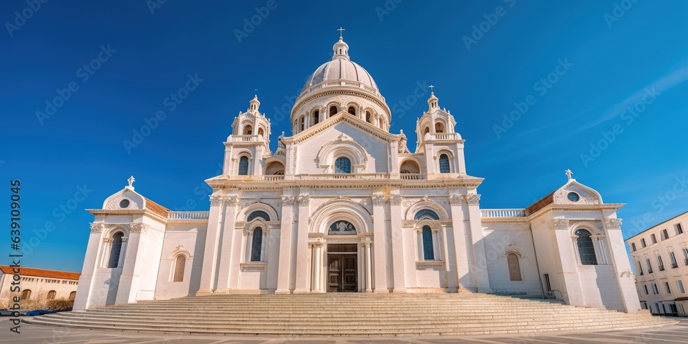 A White Cathedral of St. Jacob in the City of Šibenik with Bright Blue Sky in the Background