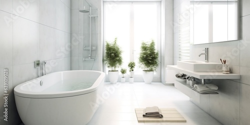 A white bathroom with a tub  toilet and sink