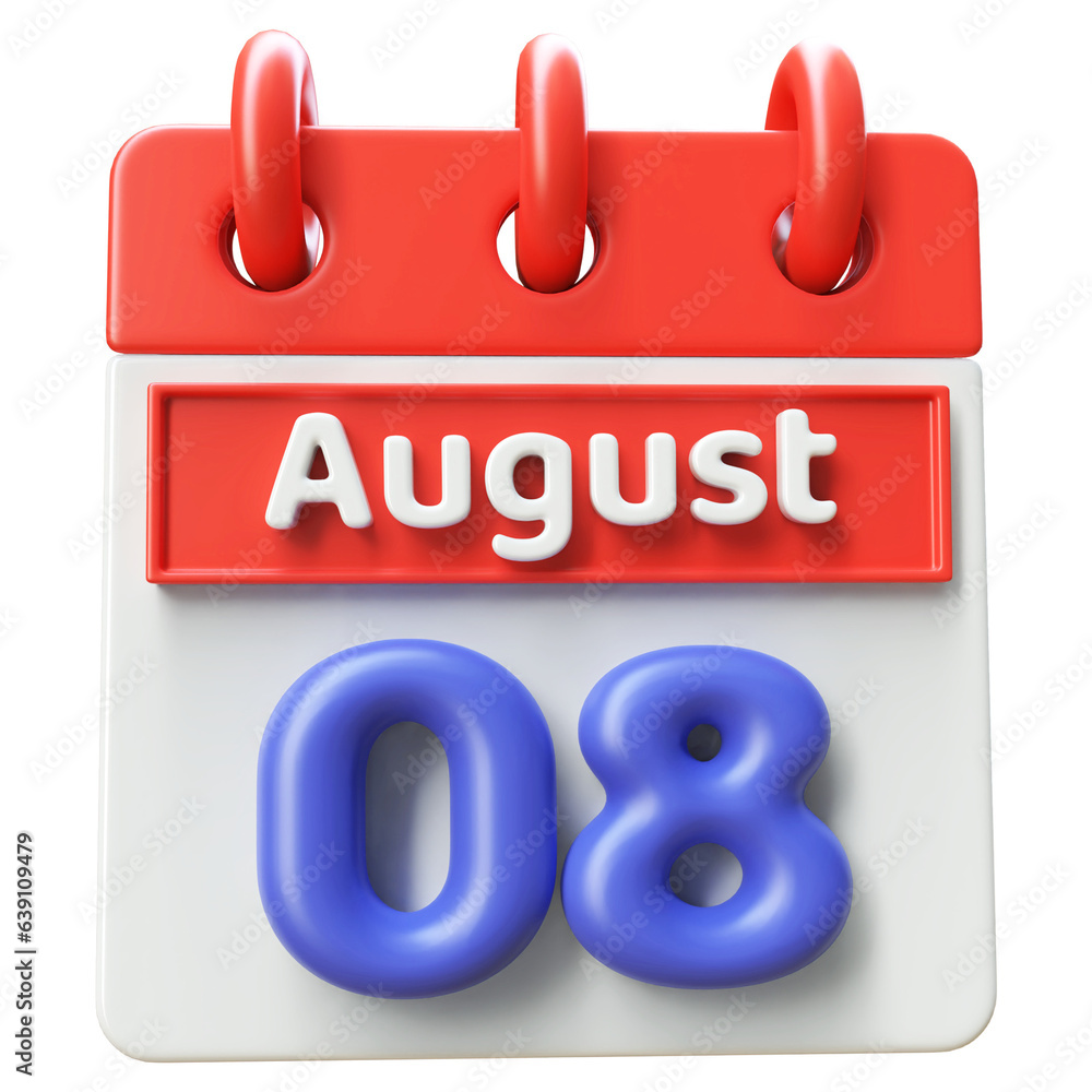 August 8 - 3d Calendar Icon Render Blue August 8 - 3d Calendar Icon Render Blue
