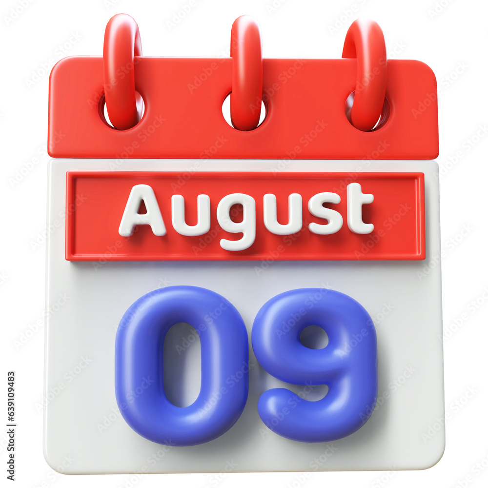 August 9 - 3d Calendar Icon Render Blue August 9 - 3d Calendar Icon Render Blue