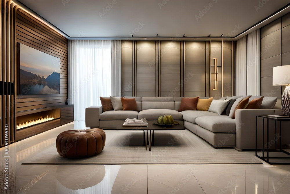 modern living room with fireplace generative ai modern living room with fireplace generative ai