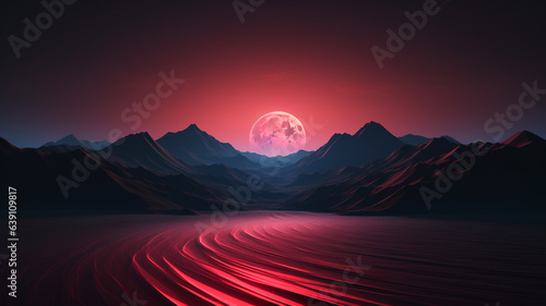 Moon mountain range synth topography, Synthwave data visualization, futuristic dusk abstract landscape | Generative AI
