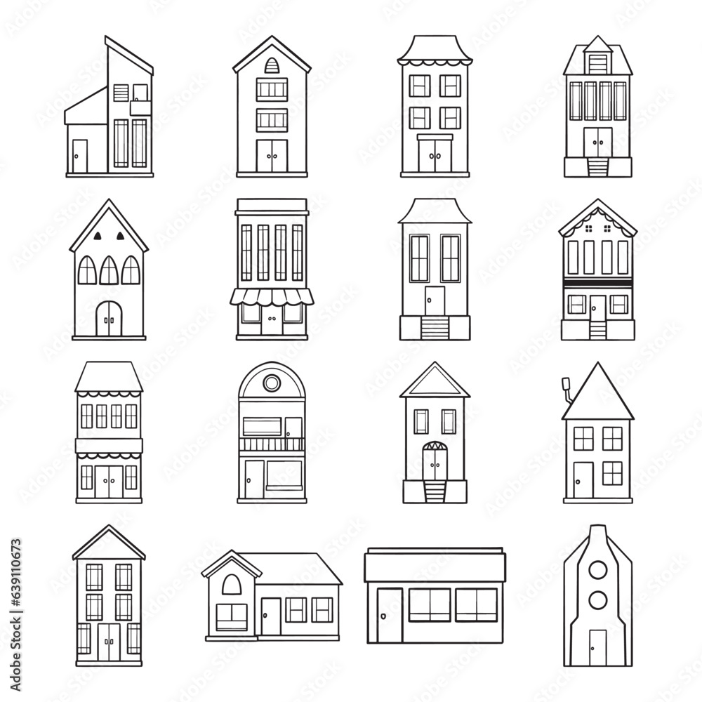 house doodle hand drawn vector set house doodle hand drawn vector set