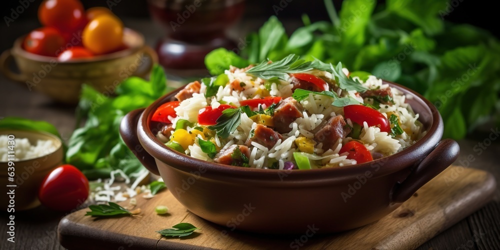 Cold rice salad with sausage, cheese and legumes Cold rice salad with sausage, cheese and legumes