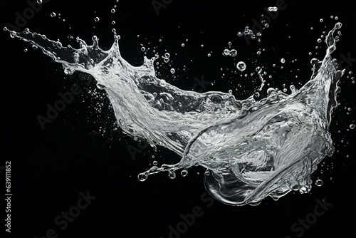 Ultra-slow water splashes on black background, captured with a high-speed cinema camera at 1000fps. Generative AI