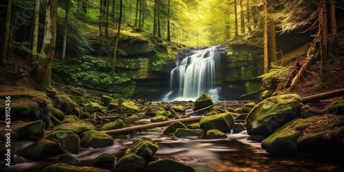 Waterfall in the forest - Majestic Cascades - Beauty of Nature - through Long Exposure