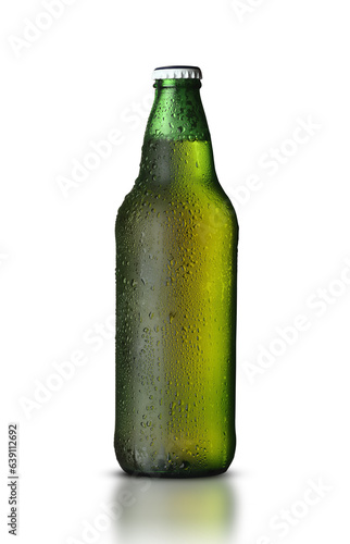 green bottle with beer in drops