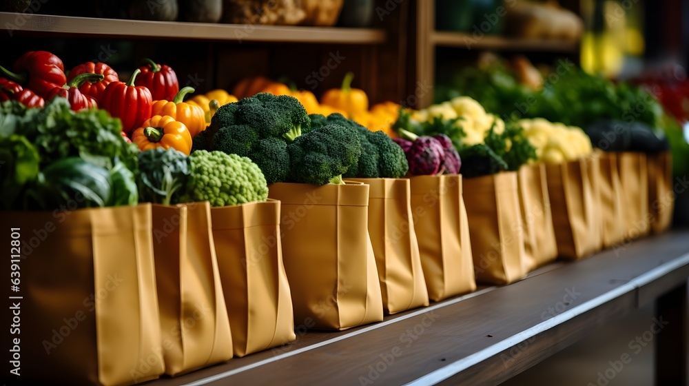 Reusable shopping bags filled with autumn harvest produce, Sustainable living, AI Generative
