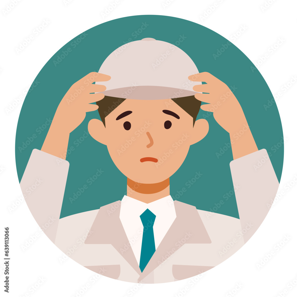 Man wearing factory worker uniform. Factory worker Man cartoon character. People face profiles avatars and icons. Close up image of confused man. Man wearing factory worker uniform. Factory worker Man cartoon character. People face profiles avatars and icons. Close up image of confused man.
