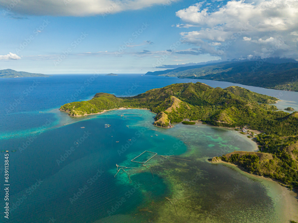 Beautiful Sleeping Dinosaur Island in Mati. Mindanao, Philippines. Travel and summer concept.