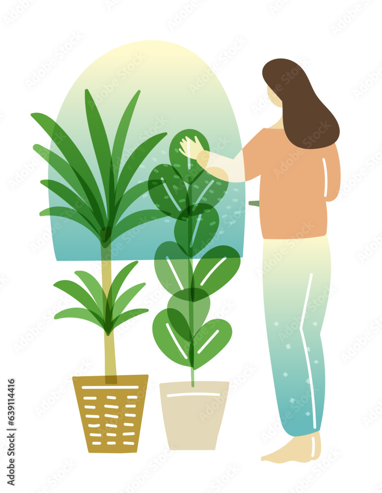 植物を育てる女性 植物を育てる女性