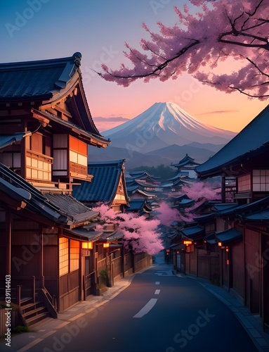 Exploring a Traditional Japanese Street in a Picturesque Town with Mountain Views