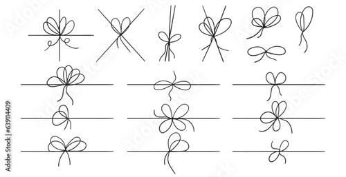 A line of bows on a ribbon to decorate a gift. doodle style ropes, simple thin