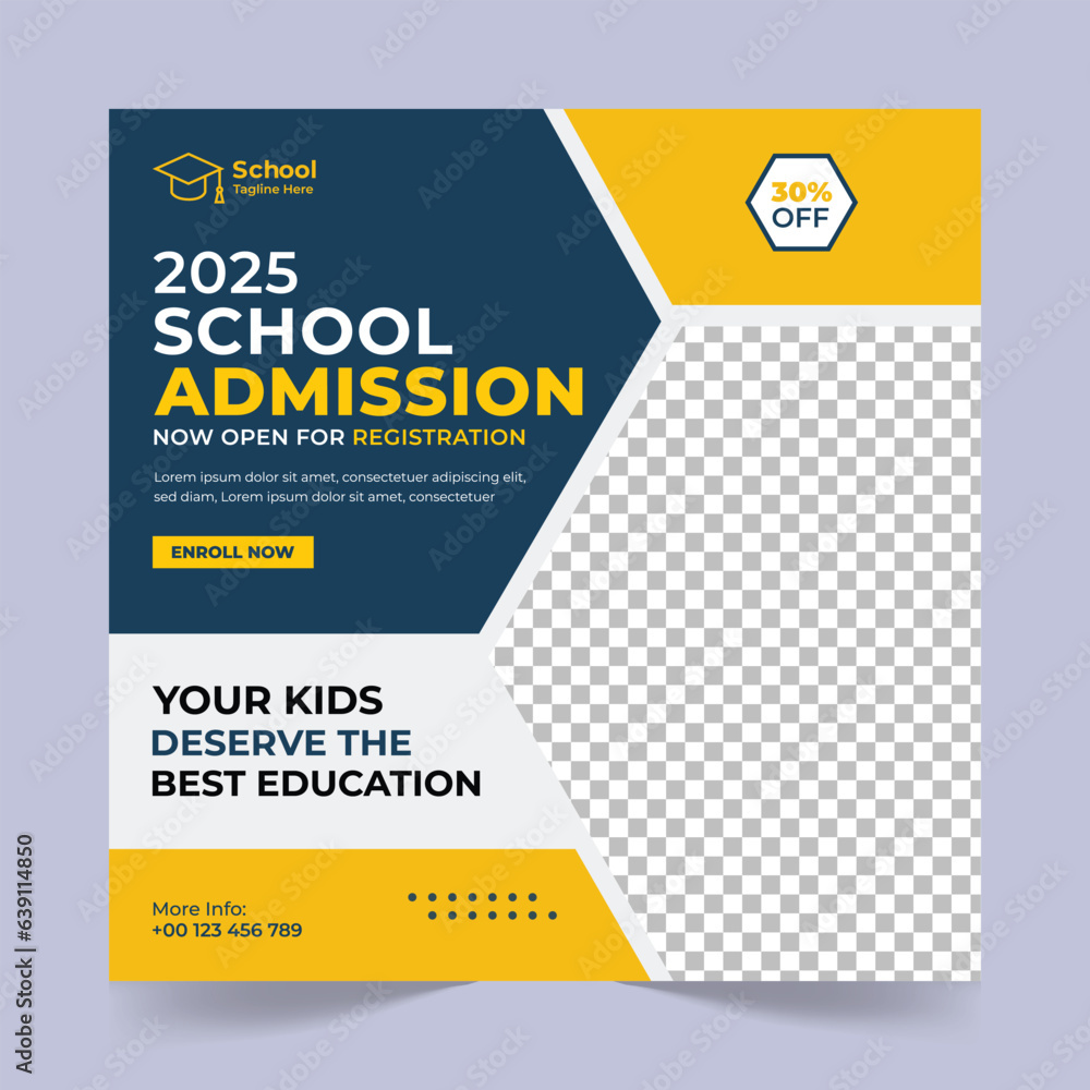 Obraz premium School Admission social media post design template, Back to school social media template or banner design template, Admission social media post design,School Admission promotional banner