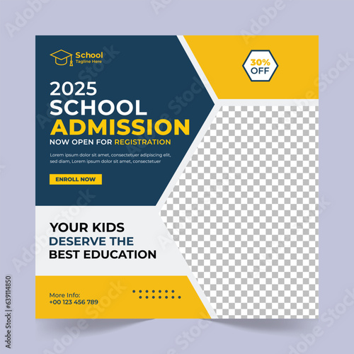 School Admission social media post design template, Back to school social media template or banner design template, Admission social media post design,School Admission promotional banner