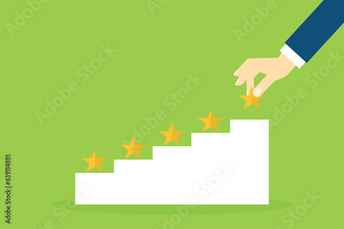 Customer Experiences Concept. Happy Client Review Five Star Rating for Online Satisfaction Surveys. Positive Feedback