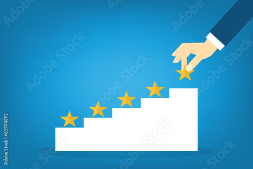 Customer Experiences Concept. Happy Client Review Five Star Rating for Online Satisfaction Surveys. Positive Feedback