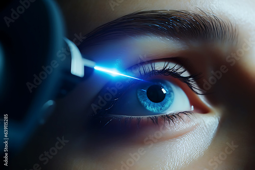 Laser vision correction. Woman's eye. Human eye. Woman eye with laser correction. Eyesight concept