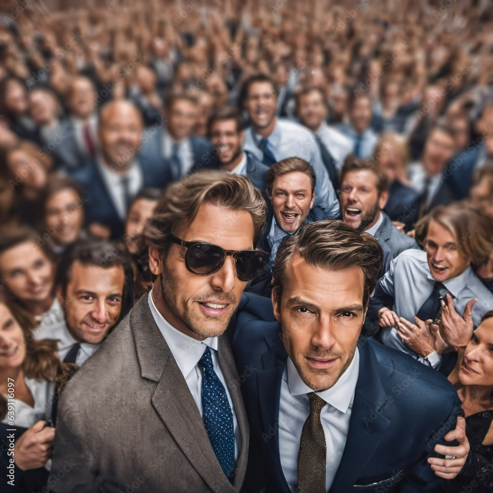 Fototapeta premium A group of confident businessmen in the heart of New York's Wall Street, embodying success and ambition in the world of finance