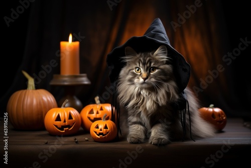 Halloween concept with cat, generative ai.