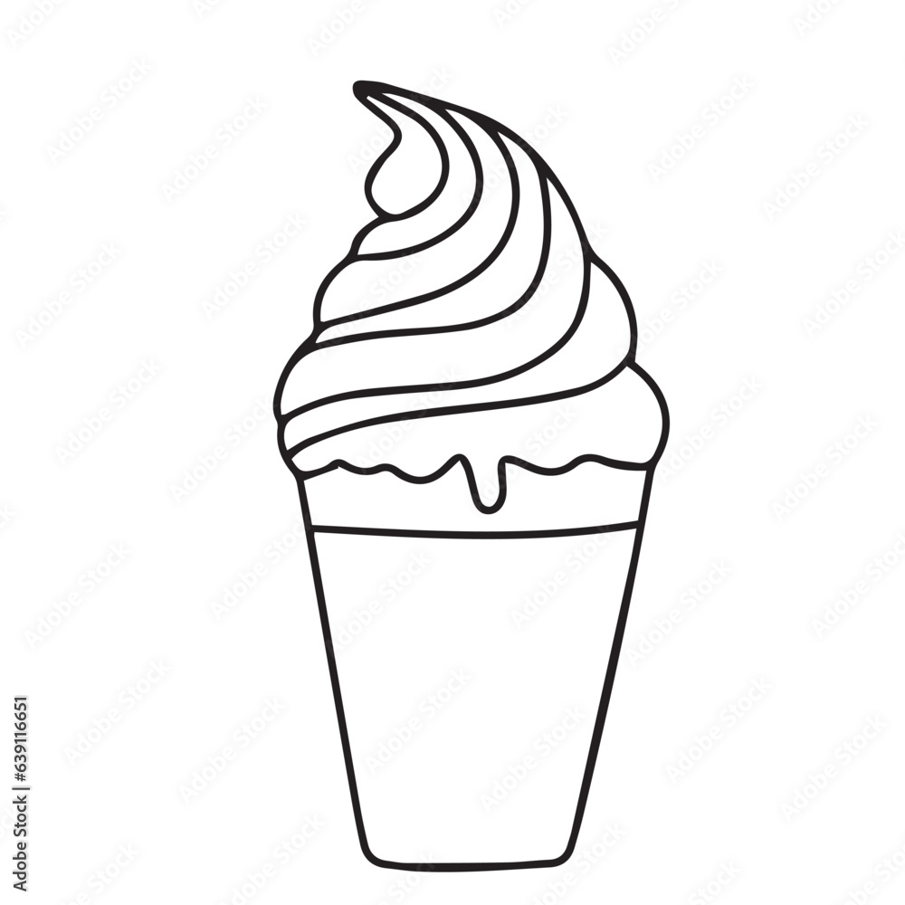 Ice cream in doodle style isolated on white background. Outline ice cream hand draw vector illustration.