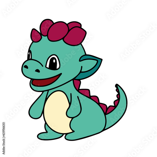 Dragon in colored outline isolated on white background. Outline Cute little dragon hand draw vector illustration. 